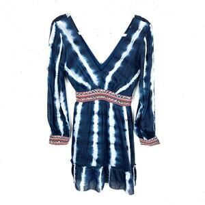 Anthropologie Verb Pallavi Singhee Beaded Tie Dye Mini Dress Blue Lyocell XSP